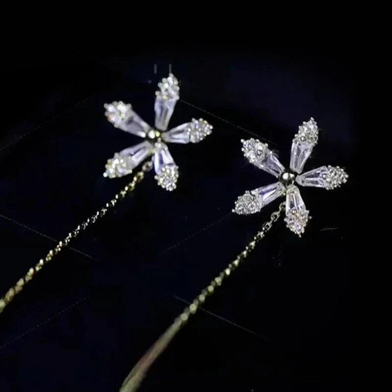 Shiny Fringe Flower Earrings - Image 3