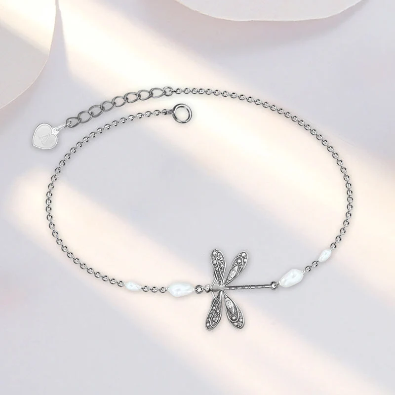 Simple Dragonfly Anklet With Pearl - Image 3