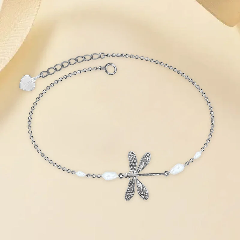 Simple Dragonfly Anklet With Pearl - Image 4