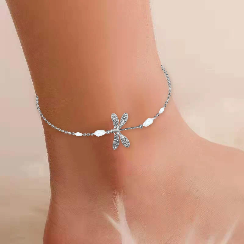 Simple Dragonfly Anklet With Pearl - Image 6
