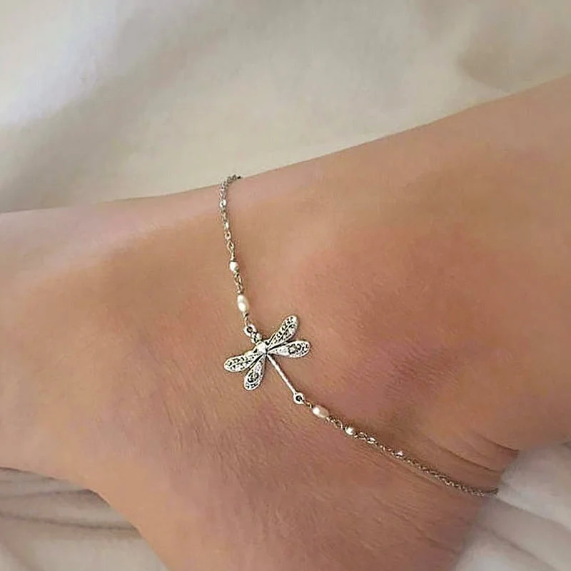 Simple Dragonfly Anklet With Pearl - Image 8