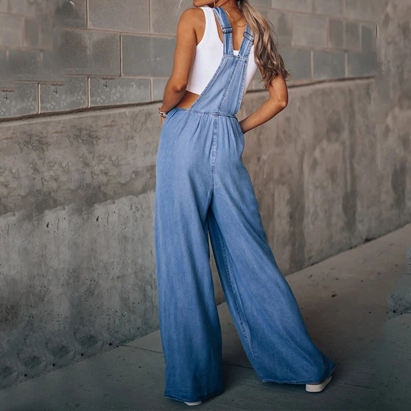 Sleeveless Denim Bib Pants - Image 2