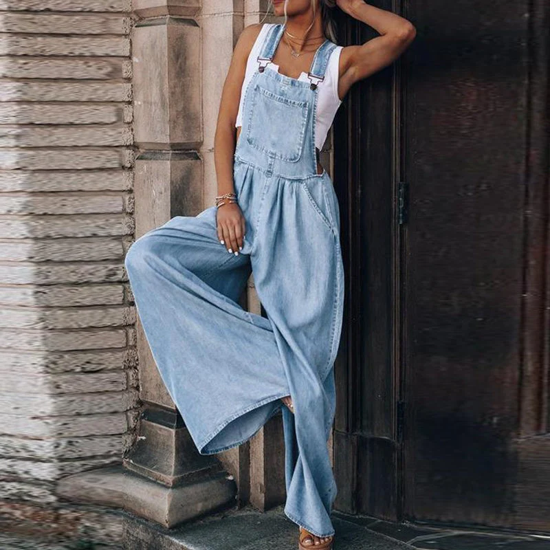 Sleeveless Denim Bib Pants - Image 5