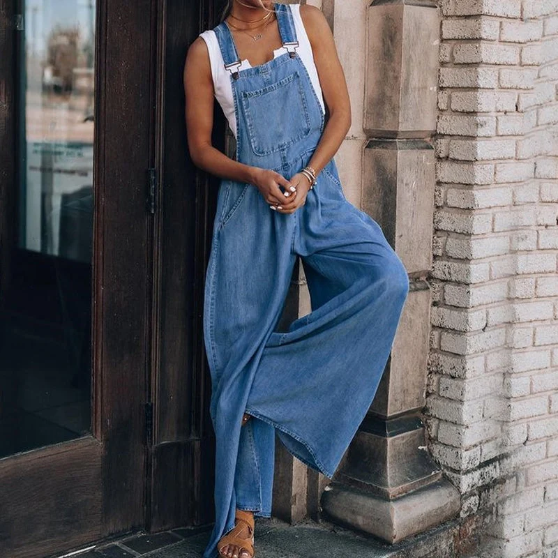 Sleeveless Denim Bib Pants - Image 9