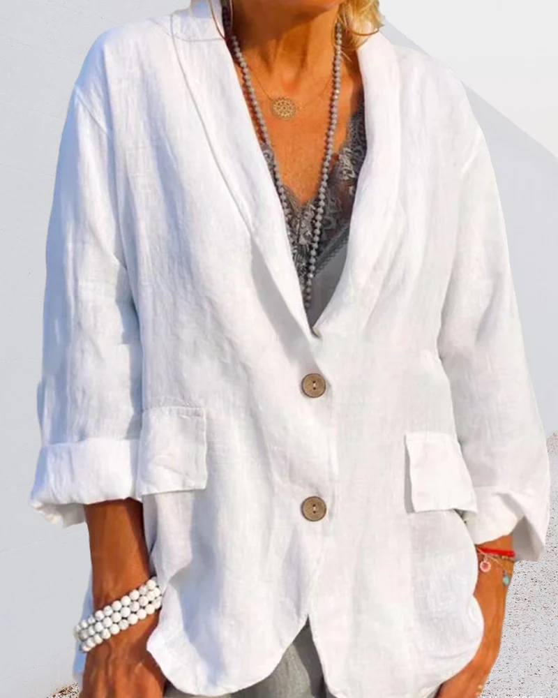 Solid color cotton and linen jacket - Image 2
