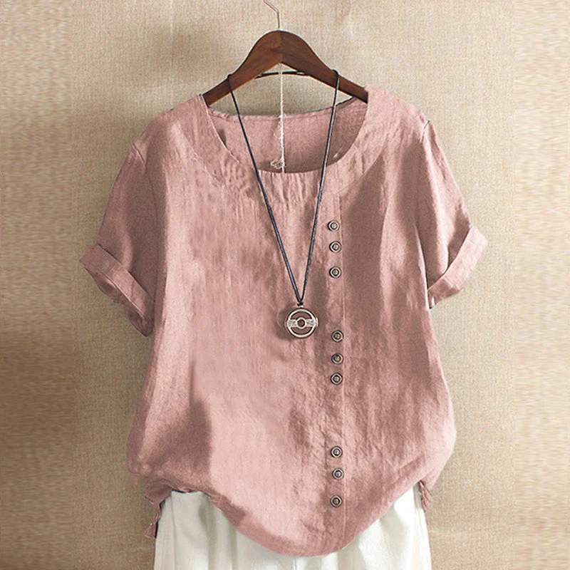 Solid Color Short Sleeve Round Neck Summer T-shirt - Image 4