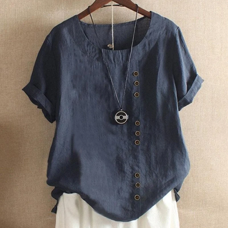 Solid Color Short Sleeve Round Neck Summer T-shirt - Image 6