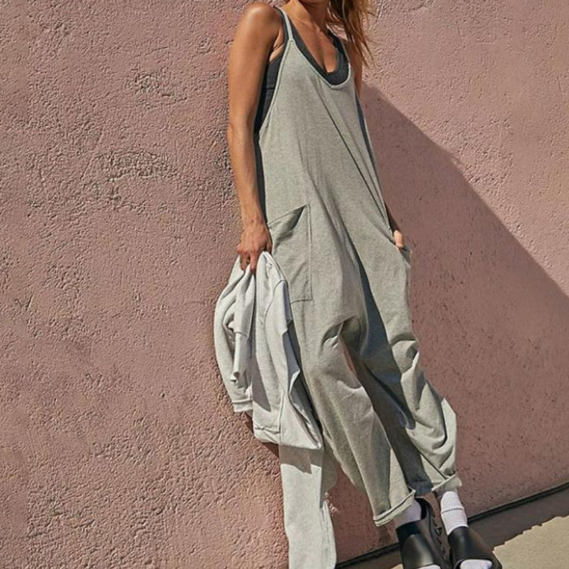 Solid V-Neck Sling Pocket Jumpsuit - Image 10