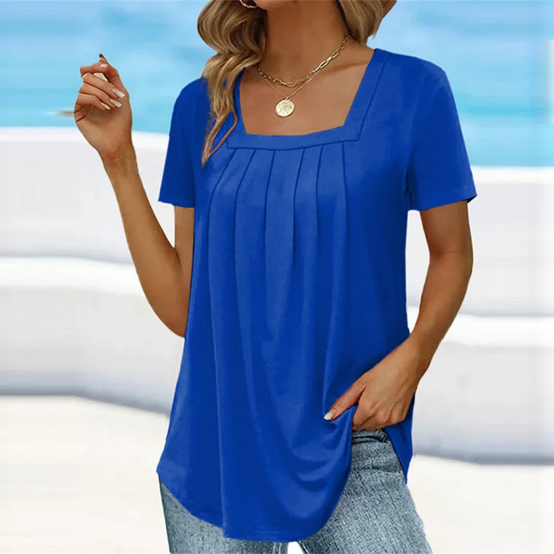 Square neck solid color short sleeve t-shirt - Image 2