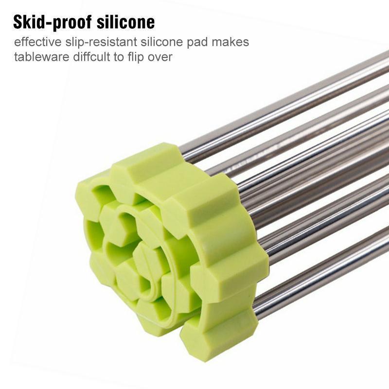 Stainless Steel Roll Up Dish Drying Rack, Foldable - Image 2