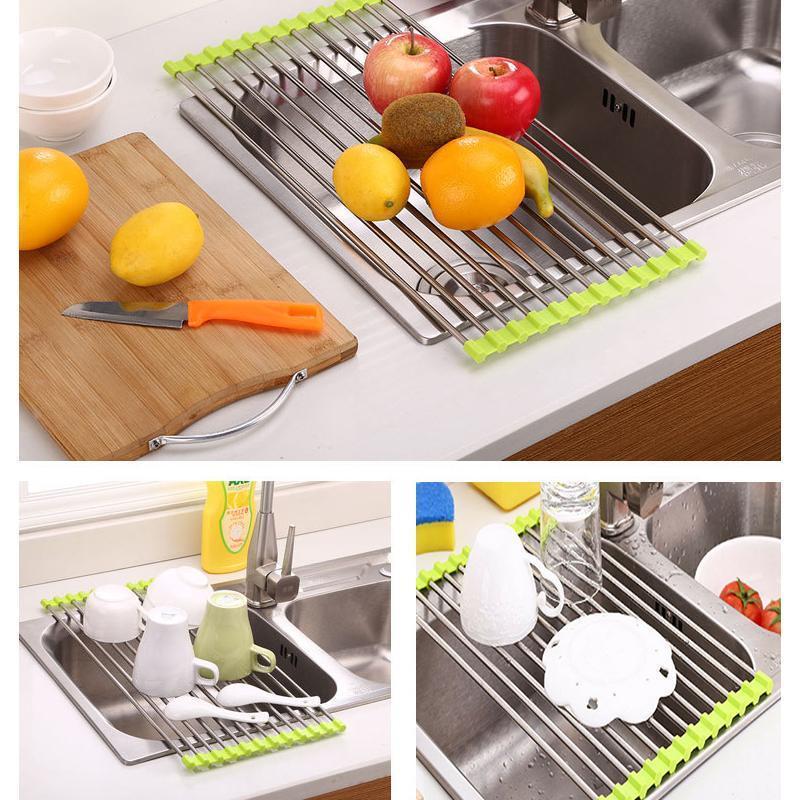 Stainless Steel Roll Up Dish Drying Rack, Foldable - Image 8