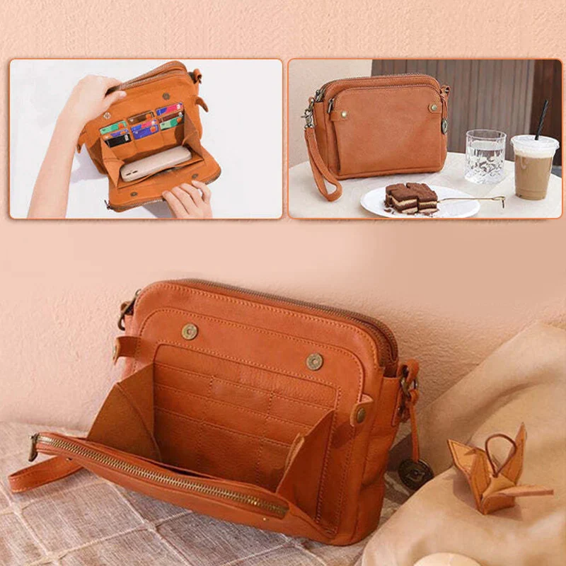 Three-Layer Leather Crossbody Shoulder & Clutch Bag - Image 3