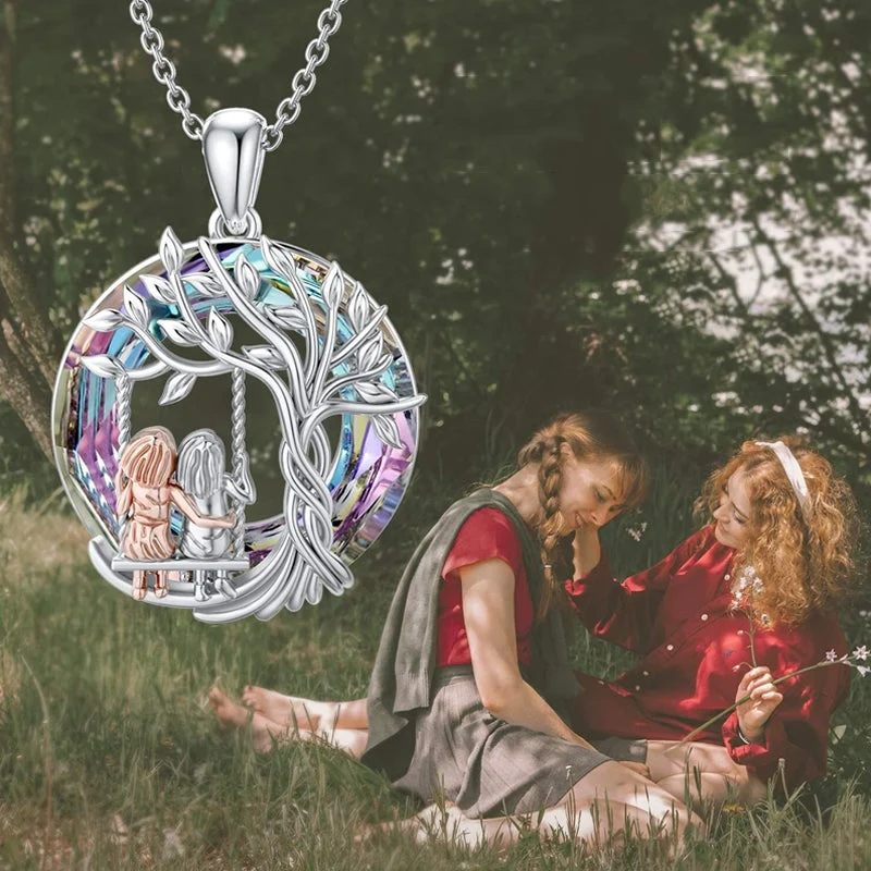 Tree of Life Sister on the Swing Cry-stal Pendant Necklace - Image 6