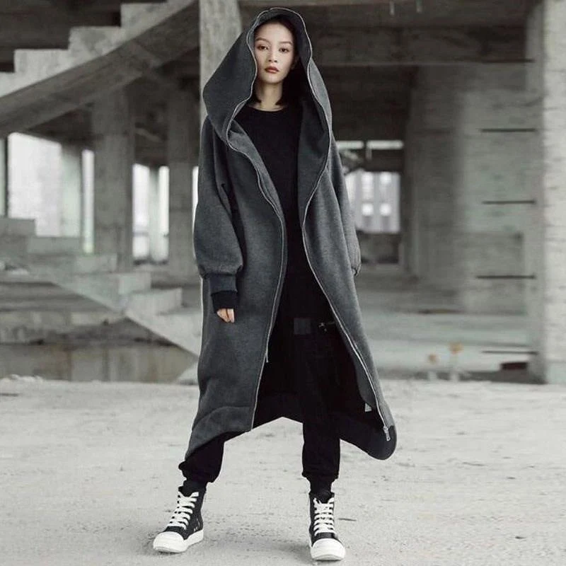 Unisex Long Sleeve Hooded Long Coat - Image 2