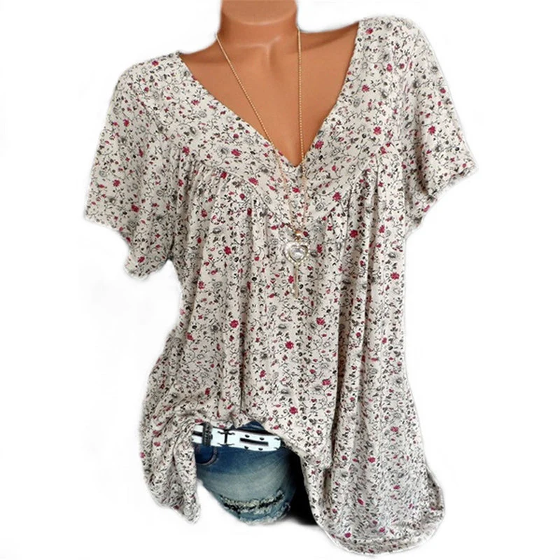 V-neck Loose Short sleeve Print Casual Women's T shirt - Image 6