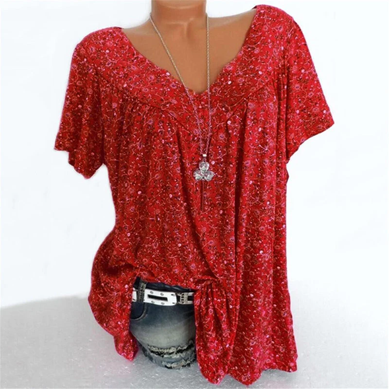 V-neck Loose Short sleeve Print Casual Women's T shirt - Image 9