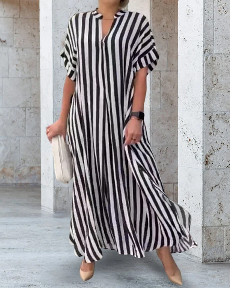 V-neck Shirt Dress in Stripe Print - Image 3