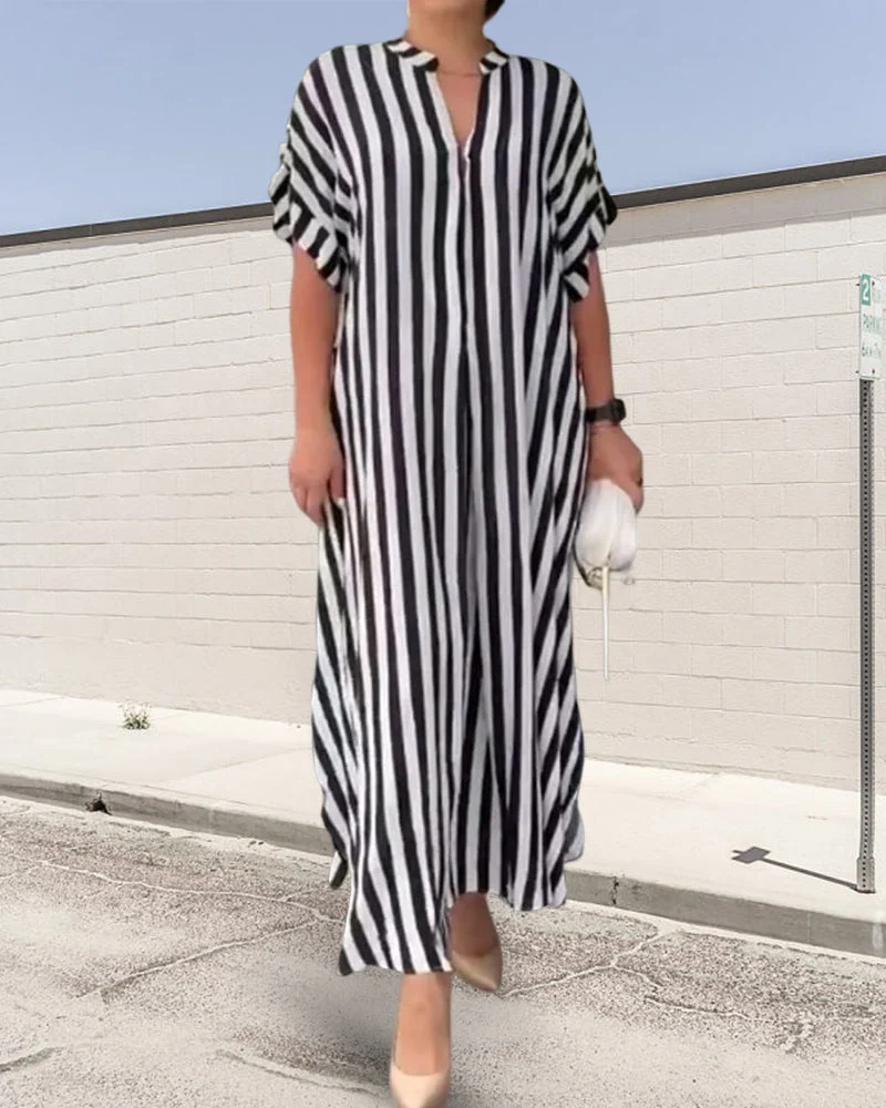 V-neck Shirt Dress in Stripe Print - Image 6