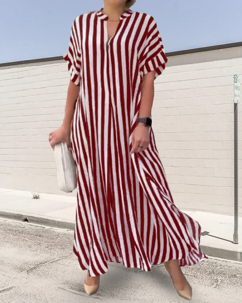V-neck Shirt Dress in Stripe Print - Image 8