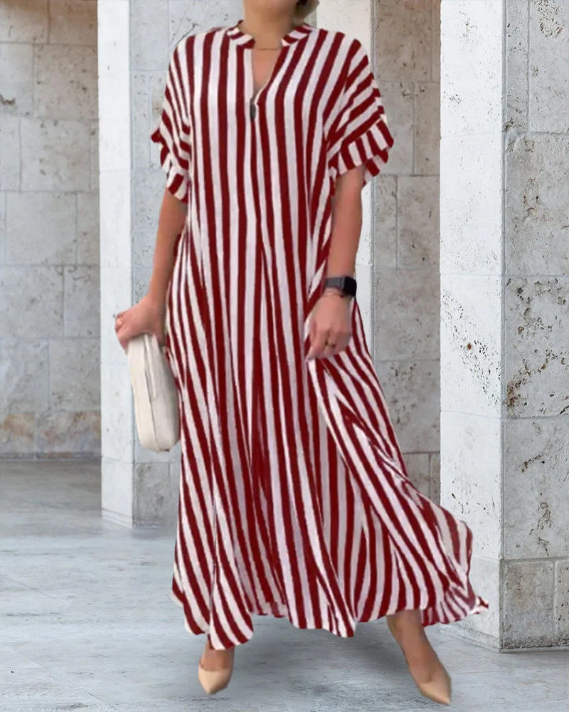 V-neck Shirt Dress in Stripe Print - Image 9