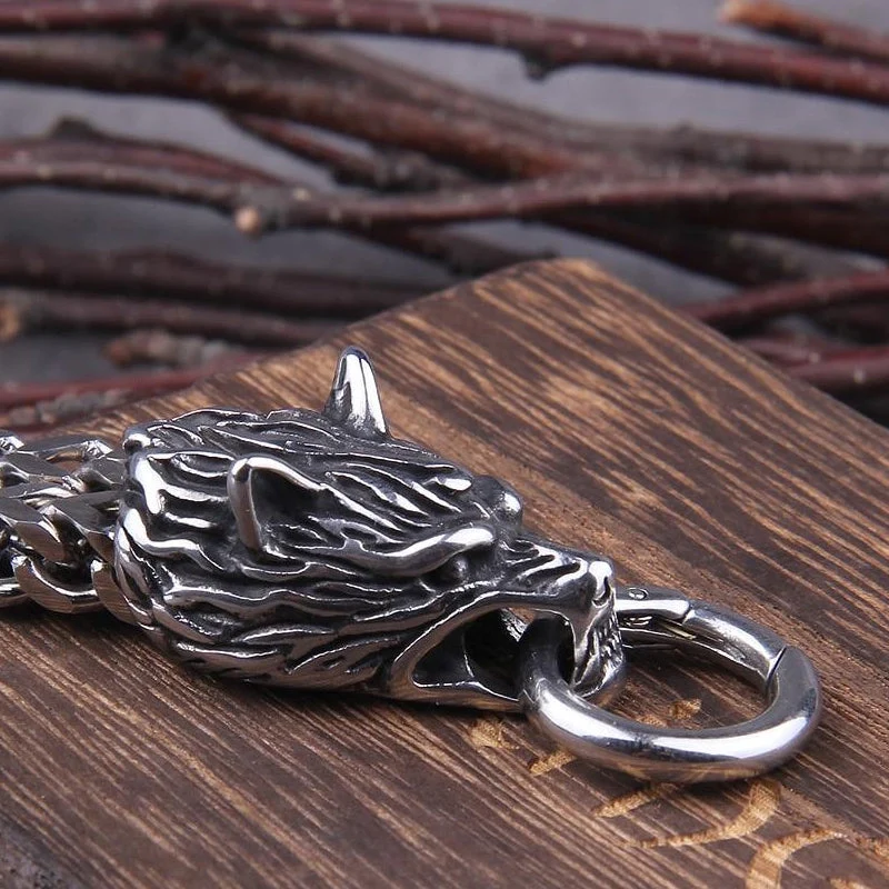Viking Stainless Steel Double Wolf Head Fenrir Bracelet - Image 6