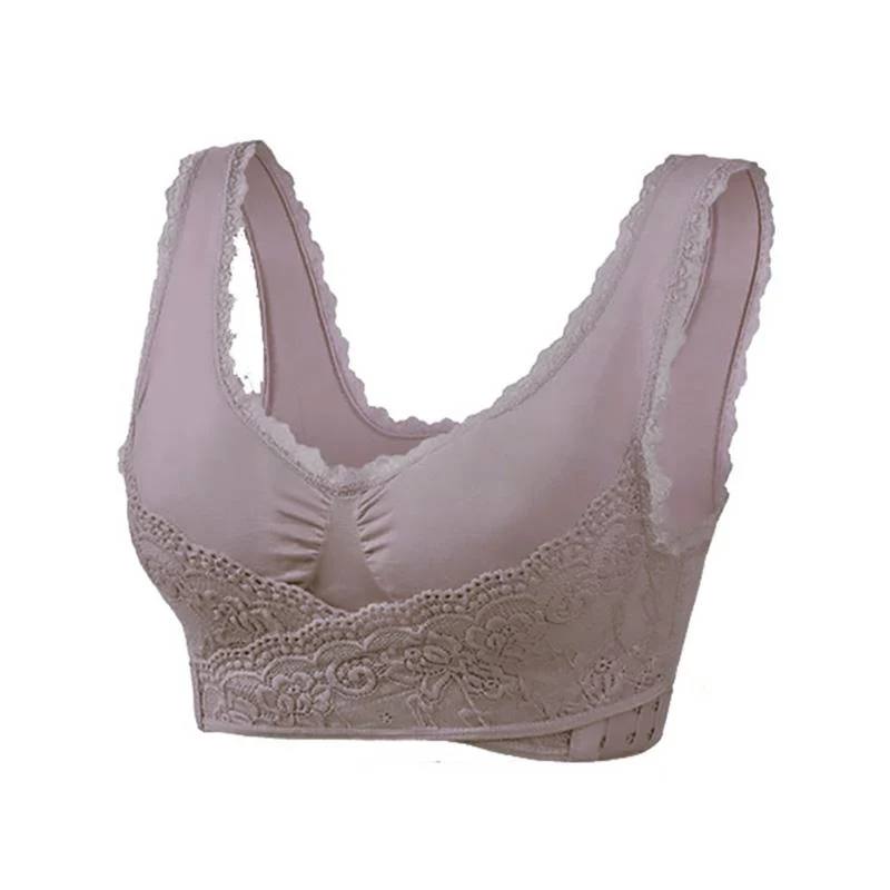 Wireless Front Cross Buckle Lace Lift Bra - Image 13