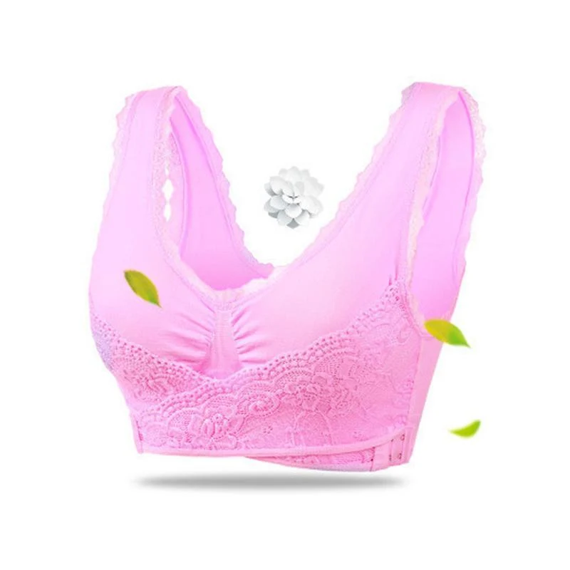 Wireless Front Cross Buckle Lace Lift Bra - Image 14