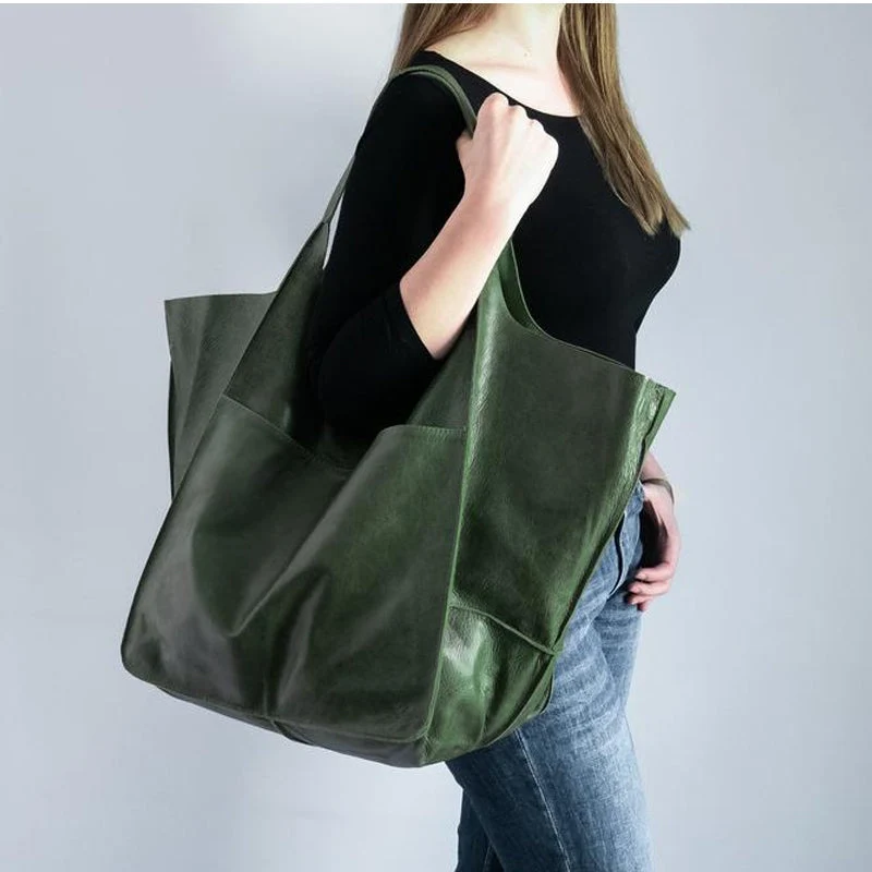 Women Oversize Weekender Leather Handbags - Image 2
