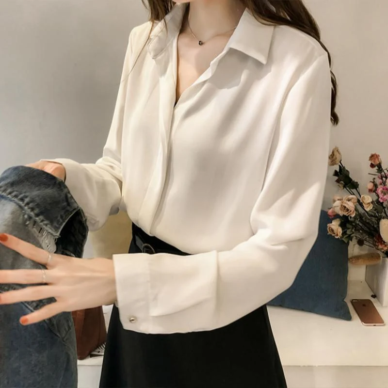 Women Solid Color Chiffon Shirts - Image 4