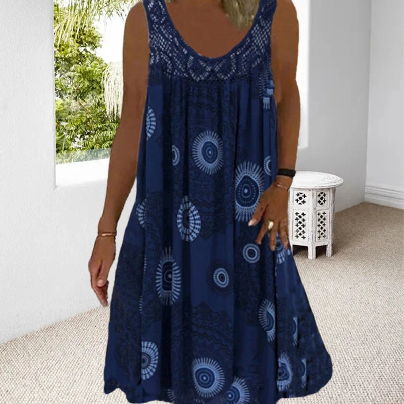 Women Summer O-Neck Sleeveless Print Dress - Image 28