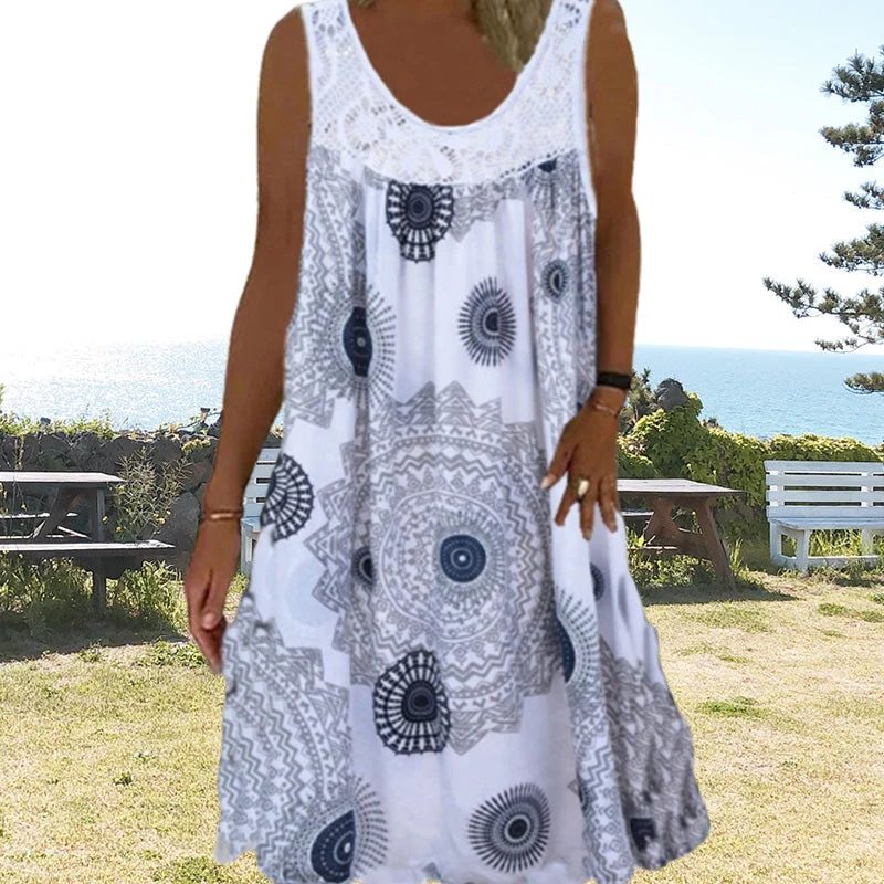 Women Summer O-Neck Sleeveless Print Dress - Image 3