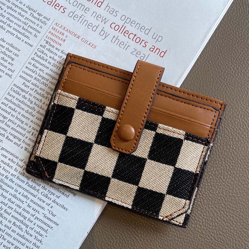 Women's Colorblock Plaid Pattern Compact Wallet - Image 17