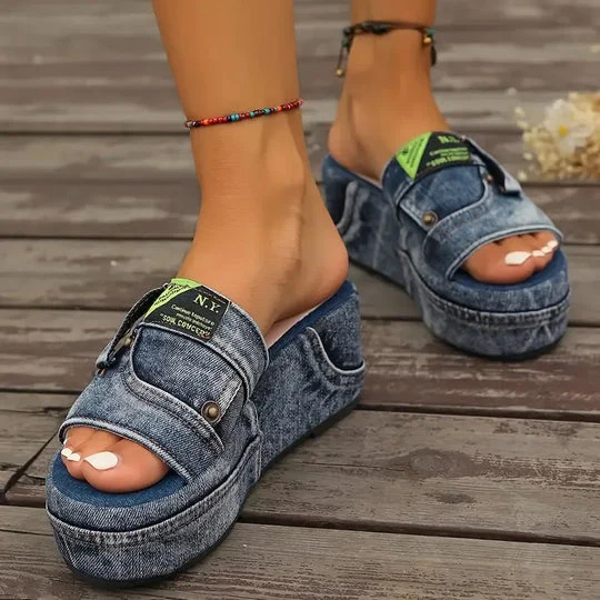Women's Platform Denim Sandals - Image 8
