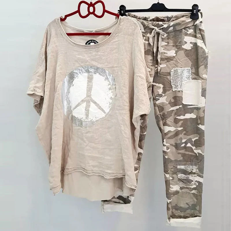 Women's Short Sleeve Top Camo Pants Two Piece Set - Image 8