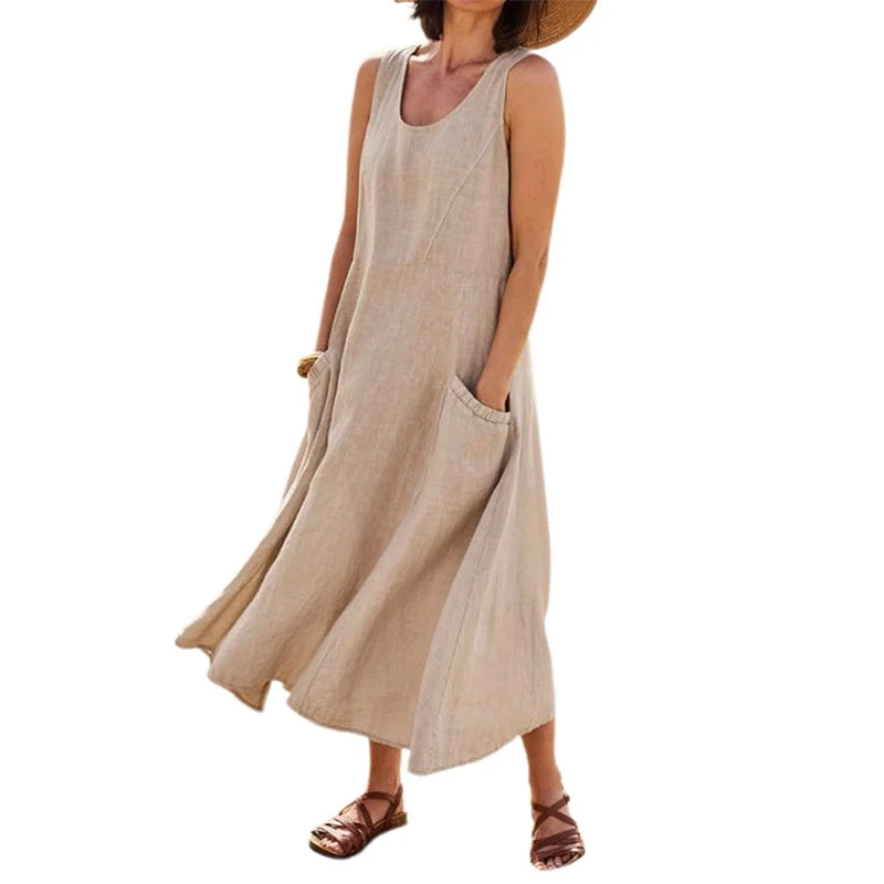 Women's Sleeveless Cotton And Linen Dress - Image 13