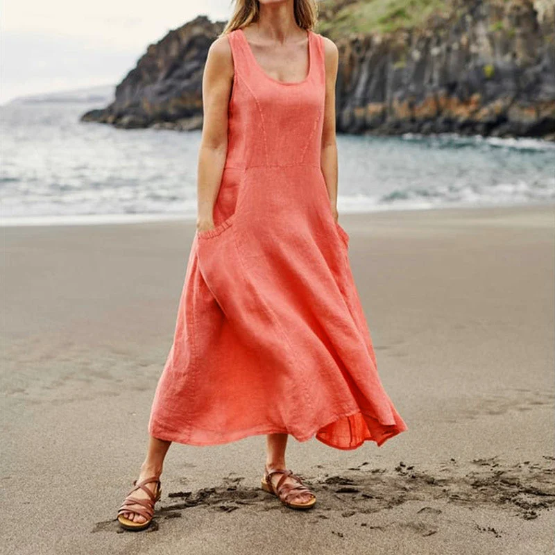 Women's Sleeveless Cotton And Linen Dress - Image 16