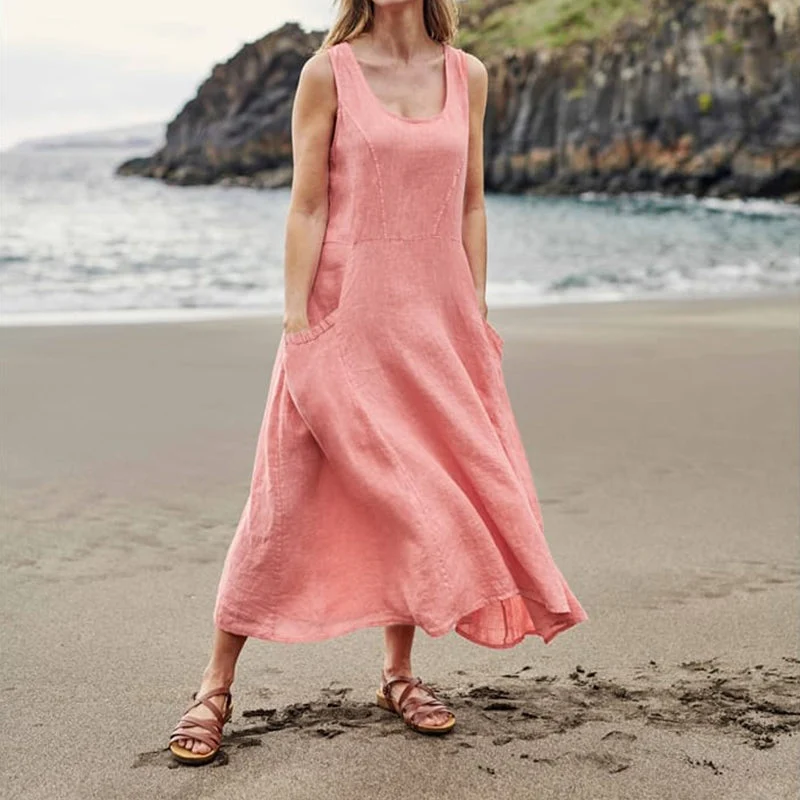 Women's Sleeveless Cotton And Linen Dress - Image 17