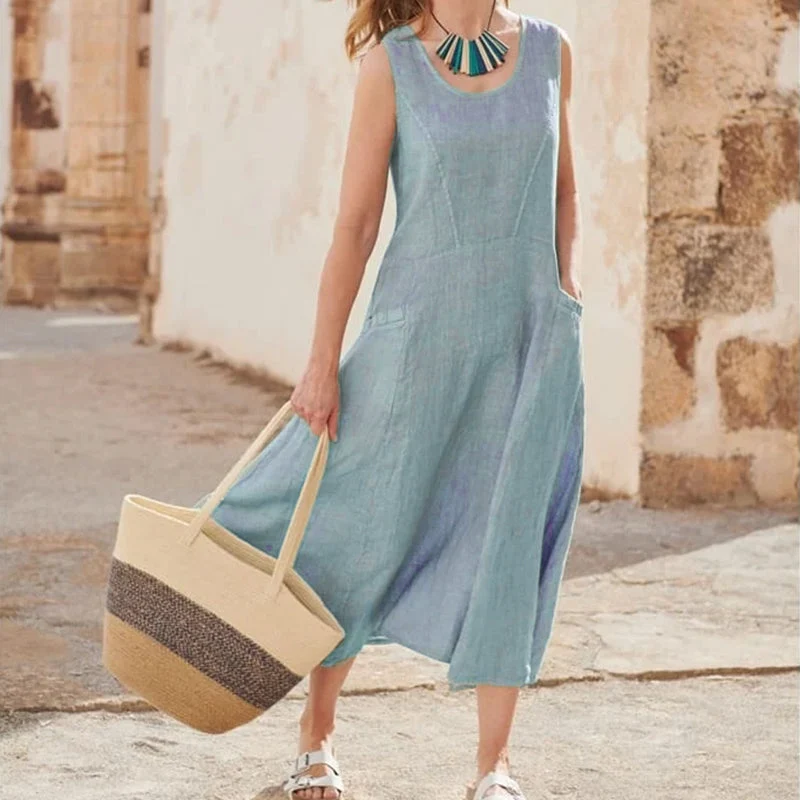 Women's Sleeveless Cotton And Linen Dress - Image 18