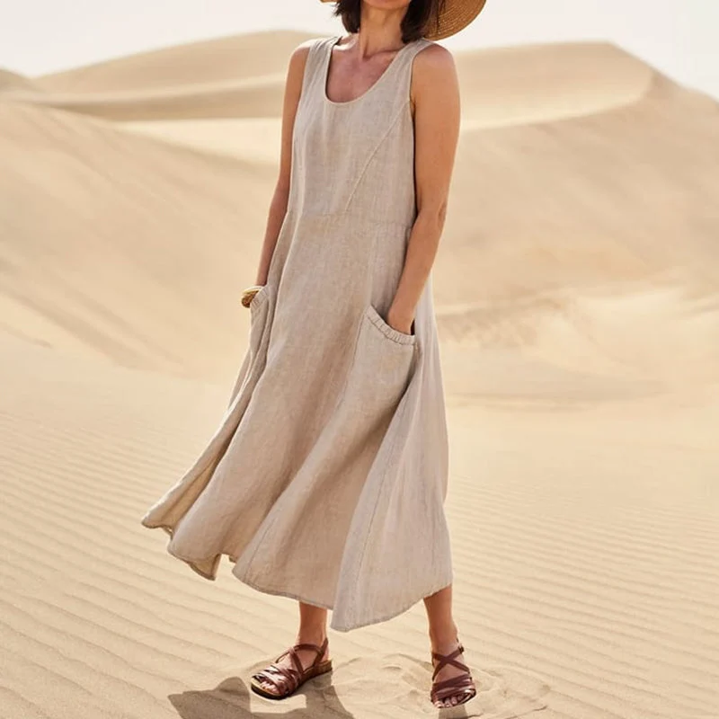 Women's Sleeveless Cotton And Linen Dress - Image 5