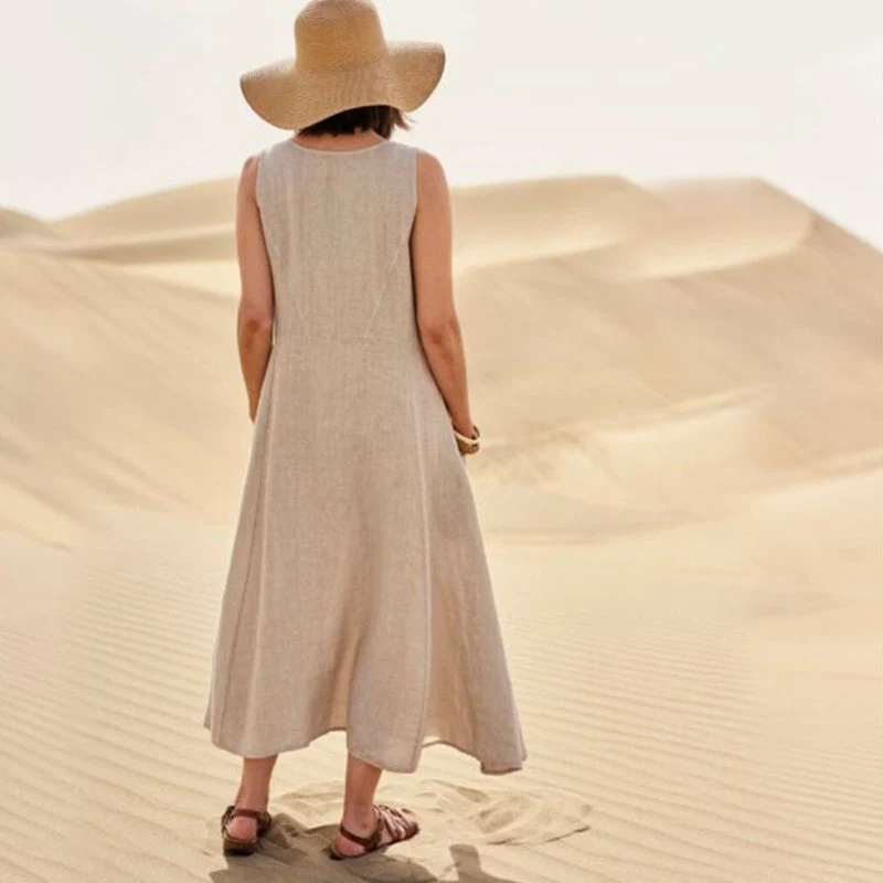 Women's Sleeveless Cotton And Linen Dress - Image 6