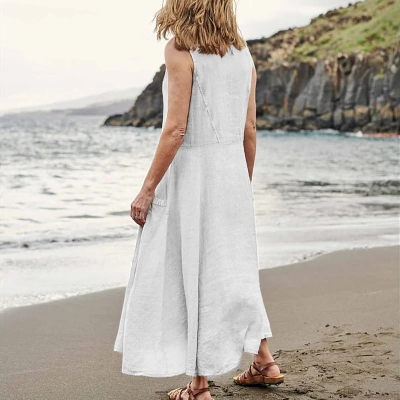 Women's Sleeveless Cotton And Linen Dress - Image 7