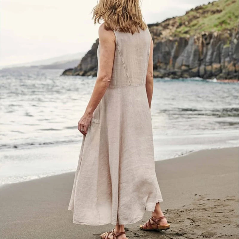 Women's Sleeveless Cotton And Linen Dress - Image 8