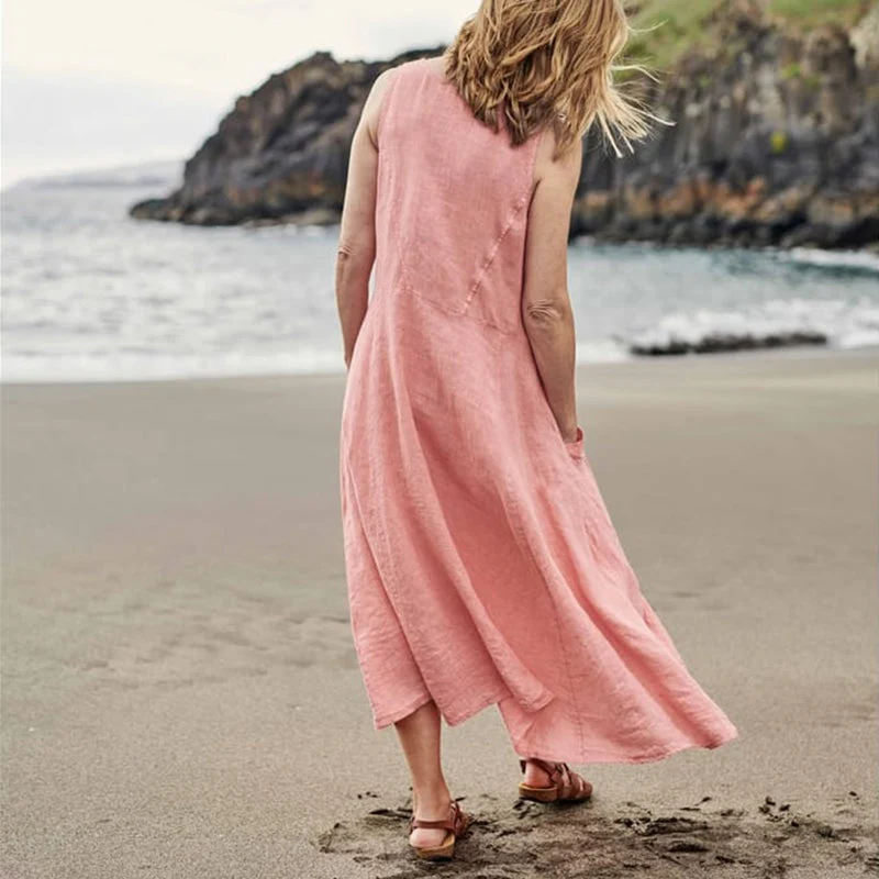 Women's Sleeveless Cotton And Linen Dress - Image 9