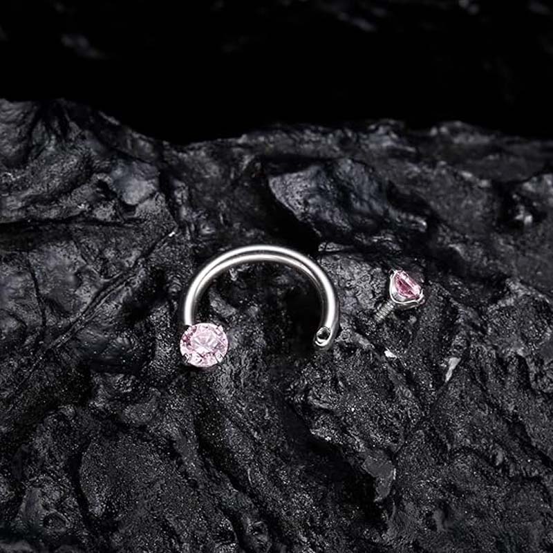 Zirconia Horseshoe Ring with Threaded Gems for Piercings - Image 3
