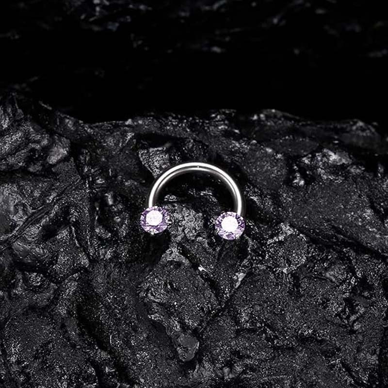 Zirconia Horseshoe Ring with Threaded Gems for Piercings - Image 9